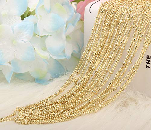 ALEXCRAFT Wholesale 12PCS Gold Plated Solid Brass Satellite Beaded Curb Thin Chain Necklace Bulk for Jewelry Making (18 Inch(1.5mm)) - color: Gold, size: 18 inch-1.5mm