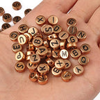 Amaney 600Pcs 7x4mm Rose Gold Round Acrylic Letter Beads Alphabet Letter Beads for Jewelry Making Bracelets Necklaces Key Chains - color: RoseGold&Black