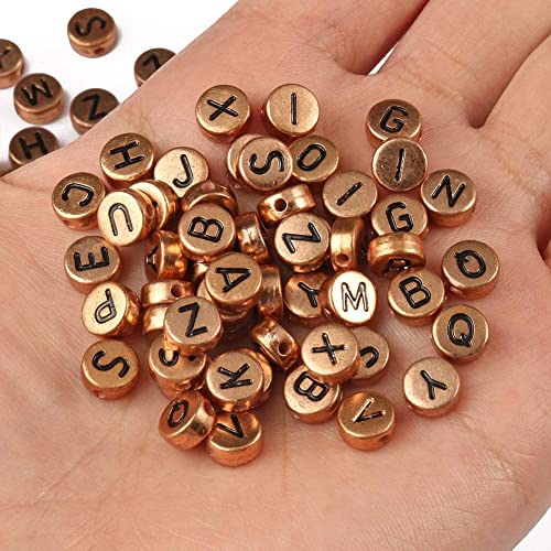 Amaney 600Pcs 7x4mm Rose Gold Round Acrylic Letter Beads Alphabet Letter Beads for Jewelry Making Bracelets Necklaces Key Chains - color: RoseGold&Black
