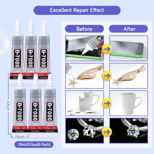FITTDYHE 6PCS Jewelry Glue - 15ML/0.5fl oz Clear DIY Craft Glue for Rhinestones, Waterproof Strong Bond Adhesive for Phone Repair, Nail Art, Shoes, Fabric, Metal, Glass - color: 6PCS 15ML