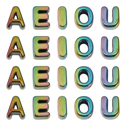 50Pcs Colorful Acrylic Large Letter Beads 3D Big Bubble Vowel Beads Opaque Chunky Initial Alphabet Bead for Keychains Paracord Necklace Jewelry Making Bag Charm (Rainbow) - color: Opaque Colorful