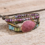YGLINE Women Boho Handmade Natural Stone Crystal Leather Bead Wrap Bracelets Collection - color: Rhodochrosite 4-3w