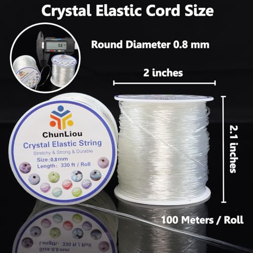 0.8 mm Stretchy Bracelet String, 2 Rolls of Crystal Clear Elastic Cord for Bracelets, Necklaces, Beading, and Jewelry Making (200 m)
