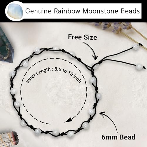 Amazing Gemstone Crystal Anklet Ankle Bracelets for Women - Waterproof Beaded Healing Crystal Anklets, Plus Size Chakra Gemstone Bead Anklet - color: Rainbow Moonstone, style: Hand Knotted