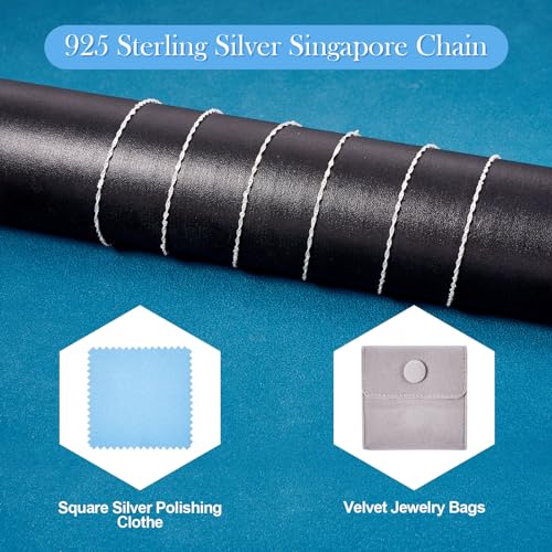Elecrelive S925 Sterling Silver Chains 3.28 Feet Twisted Silver Singapore Chains 4.5x1mm with Velvet Bag for Men Women Jewelry Chain DIY Making - color: 925 Sterling Silver