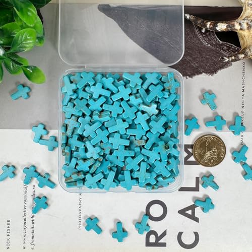 Turquoise Cross Beads for Bracelet Making - 200pcs 12x16mm Natural Semi-Precious Gemstone Loose Spacer Beads for Jewelry, Beading, Earrings & DIY Handmade Crafts - color: Turquoise Cross 12*16mm