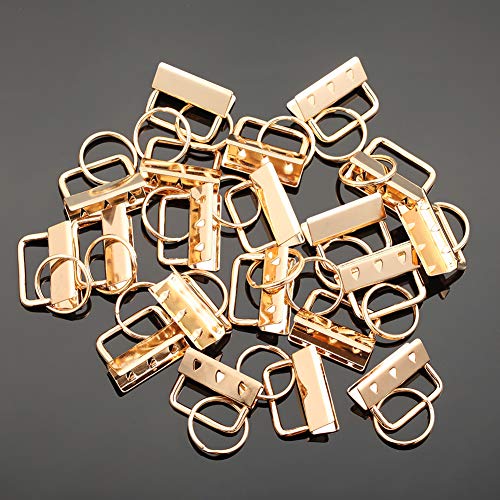 SPEEDWOX 20 Sets of Key Fob Pliers and 1.25 Inch Key Fob Hardware Sets with Keychain Split Rings Golden Webbing Fabric Strapping Glass Breaking Pliers Tools with Rubber Tips - size: 1.25" Golden