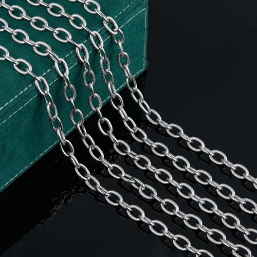 UMAOKANG 2 Yard Stainless Steel Chain for Jewelry Making Embossed Oval Link Chain Necklace DIY for Men and Women Jewelry DIY Accessories - color: Oval (Steel)