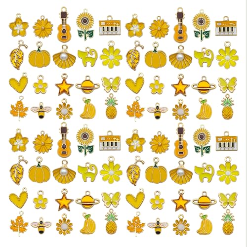 WOCRAFT 40pcs 20 pairs Assorted Enamel Bracelet Charms for Jewelry Making DIY Necklace Bracelet Earrings Keychain Crafting Charms Kit Crafts (Yellow-SN990) - color: Yellow