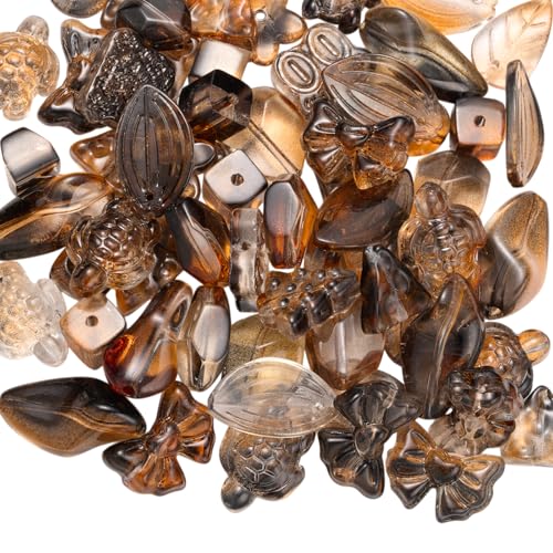 100G Glass Assorted Beads for Jewelry Making Gradient Heart Flower Bear Turtle Butterfly Cute Beads for DIY Bracelet Necklace Earrings Keychains Craft Making - color: Camel