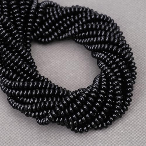BONNY BOXX 1 Strand (150PCs) Natural 2 * 4mm Black Obsidian Rondelle Beads, Natural Abacus Disk Stone Beads Loose Spacer Gemstone for DIY Bracelet Necklace Jewelry Making - color: Black Obsidian, size: 2*4MM