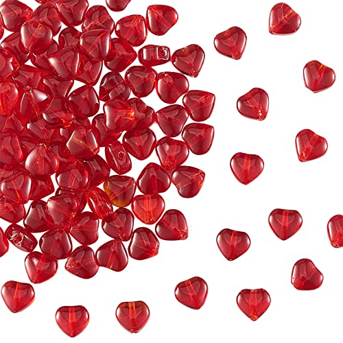 UR URLIFEHALL 100 Pcs Imitation Jade Glass Beads Heart Shape Crystal Spacer Beads for DIY Crafts Jewelry Making - color: 100pcs-6x6x4mm-dark red imitation jade glass heart