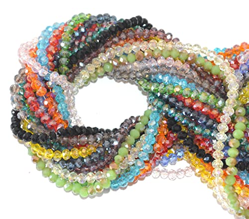 Catotrem Faceted Glass Crystal Beads Strands Briolette Rondelle Crystal Beads Spacer for Jewelry Making 15 Colors 2100pcs 4MM - size: 4mm