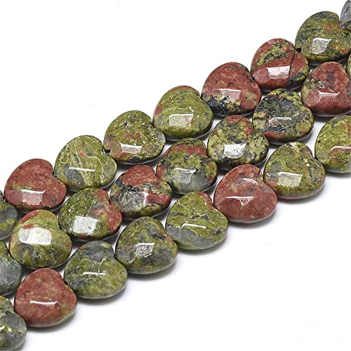 Fashewelry 18pcs Faceted Heart Natural Unakite Stone Beads Tumbled Chakra Gemstone Beads Crystal Healing Drilled Loose Beads for Earring Bracelet Necklace Jewelry Making, 10x10mm - color: Unakite, 10x10mm