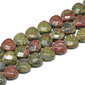 Fashewelry 18pcs Faceted Heart Natural Unakite Stone Beads Tumbled Chakra Gemstone Beads Crystal Healing Drilled Loose Beads for Earring Bracelet Necklace Jewelry Making, 10x10mm - color: Unakite, 10x10mm