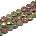 Fashewelry 18pcs Faceted Heart Natural Unakite Stone Beads Tumbled Chakra Gemstone Beads Crystal Healing Drilled Loose Beads for Earring Bracelet Necklace Jewelry Making, 10x10mm - color: Unakite, 10x10mm