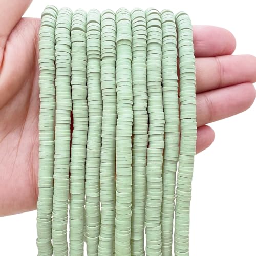 10 Strands Clay Bead, Heishi Beads for Bracelet Stack, Earth Tone Clay Beads for Adults, Flat Beads Kit for Friendship Bracelets, Neutral Beads Bracelet Making Kit(Sage Green) - color: Sage Green