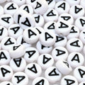 Amaney Vowel Letter Beads A 100pcs 7×4mm White Round Acrylic Black Alphabet for Jewelry Making - color: Black-A