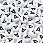 Amaney Vowel Letter Beads A 100pcs 7×4mm White Round Acrylic Black Alphabet for Jewelry Making - color: Black-A