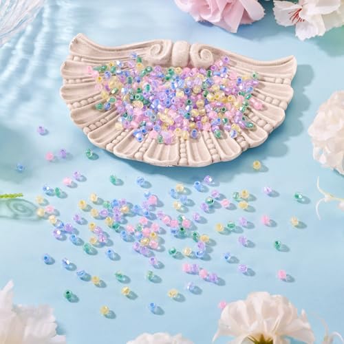 Beadthoven 405Pcs 4mm Bicone Glass Beads Mixed Pastel Crystal Glass Seed Beads Rainbow Plated Transparent Small Mini Pony Loose Spacers for Bracelets Jewelry Making Necklace DIY Crafts Supplies - color: Mixed Pastel