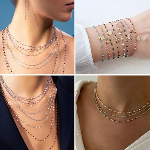 33 Feet Stainless Steel Enamel Chains Bulk, 2mm 304 Stainless Steel Colorful Enamel Beaded Cable Link Chain Roll Spool for Jewelry Making - color: Stainless Steel Colorful Beads