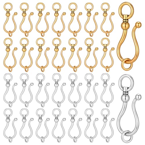 PH PandaHall 50 Sets S Hook Jewelry Clasp 2 Colors Tibetan Style Toggle Clasps Alloy Jewelry Clasp Connector Clousre for DIY Jewelry Making Necklace Bracelet, 38mm Long, Antique Silver/Antique Gold