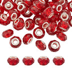100pcs Red Glass Beads 14mm European Large Hole Beads Faceted Glass Crystal Valentine Christmas Bead for Bracelet Jewelry Making - color: Red