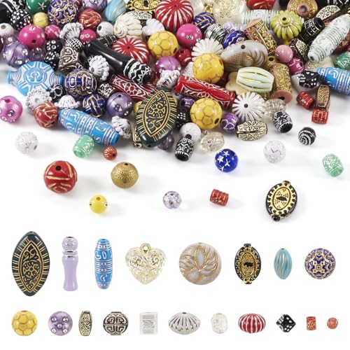 Cheriswelry Assorted Acrylic Beads for Bracelet Opaque Heart Flower Beads Colorful Metal Enlaced Aesthetic Beads Spacers for Jewelry Making Necklace Earring Keychain (100G) - color: Mixed Color