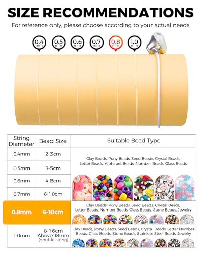 1 Rolls FIVEIZERO Elastic Bracelets String Cord,0.8 Round Crystal Elastic String for Bracelets Necklace Beading & Jewelry Making, White Transparent Stretch Bead Cord Thread - size: 0.8mm Round Crystal Clear (1 Pack)