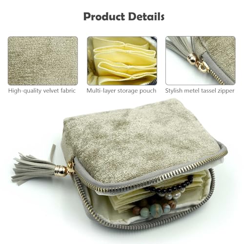 Travel Jewelry Case, Travel Jewelry Organizer, Travel Jewelry Bag with Zipper, Small Travel Jewelry Pouch for Necklaces Bracelets Bangles Rings Earrings Gemstones Storage (grey) - color: grey