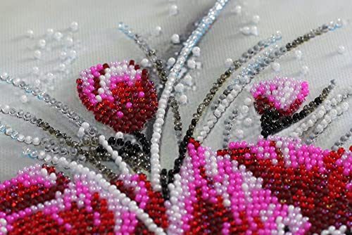 Bead Embroidery Kit Red Emerald. DIY Beadwork Craft Kit for Beginners. Hand Made Beading kit from Abris Art, Ukraine. Stylish needlework set, needlepoint pattern red tulip flower purple decor wall art