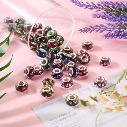 BB Beadthoven 50Pcs Mixed Color Dog Paw Print Resin Rondelle Spacer Beads for DIY Crafts, Jewelry Making, Necklace, Bracelet, Fairy Wands - color: Dog Paw Mixed Color
