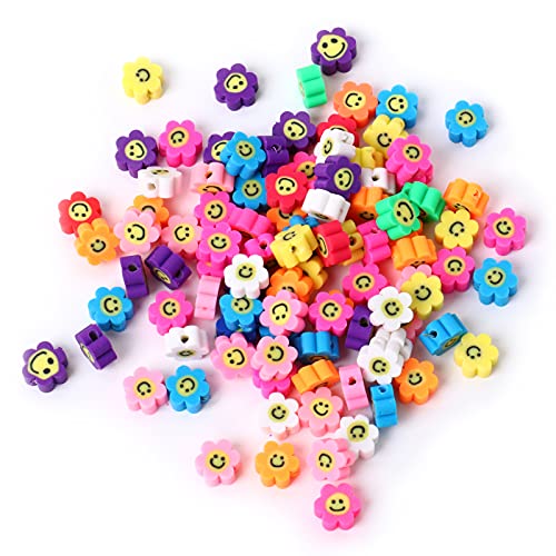 200 PCS Colorful Sun Flowers Beads 10mm Mixed Polymer Clay Smiley Face Beads for DIY Bracelet Necklace Earrings - color: Clay Sunflowers