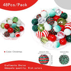 Exway 48 Pcs 20mm Red Green Acrylic Resin Rhinestone Bubblegum Beads, Round, Large, Sparkly Craft Beads for Pen, Beadable Keychain, Bracelet, Necklace, DIY Jewelry Making Supplies - color: Christmas
