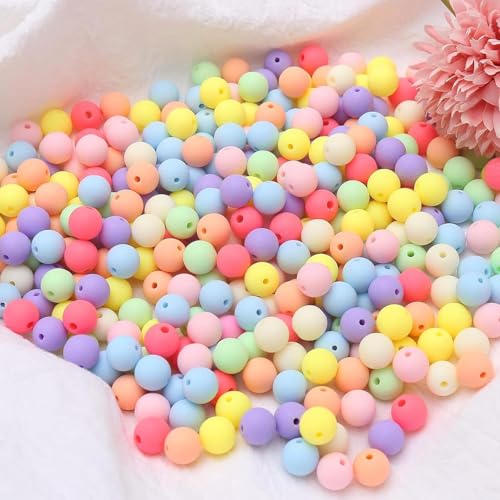 300 Pcs Rainbow Beads Round Matte Beads 12 mm Colourful Acrylic Beads Colored Art Pearls for Jewellery Making, DIY Necklaces, Bracelet(1.2cm) - color: Matt colourful / 12 mm
