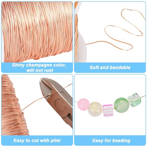 203 Feet Tarnish Resistant Copper Wires 24 Gauge/0.5mm Jewelry Craft Wires Beading Wire for Jewelry Making, Wire Wrapping and Crafting (Champagne Gold) - color: Champagne Gold, size: 24 Gauge