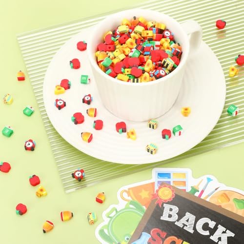 300pcs Back to School Polymer Clay Beads, Apple Pencil School Bus Spacer Beads for Jewelry Making First Day DIY Bracelet Necklace Accessories Craft Welcome Back to School Party Supplies - color: Red Green Yellow