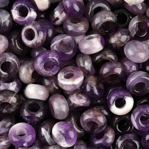 20Pcs Natural Amethyst Large Hole Beads, 8x14mm Rondelle Gemstone Spacer Beads 6mm Big Hole for Jewelry Making, Beading Bracelets, Macrame & Hair Braiding - color: Purple Amethyst