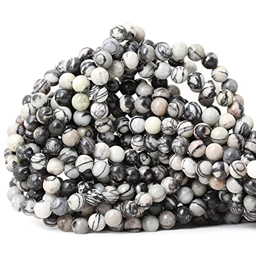 60PCS 6mm Natural Black Network Zebra Stone Round Loose Beads for Jewelry Making DIY Bracelet Necklace Materials 1 Strand 15" - color: Black Network zebra, size: 6mm