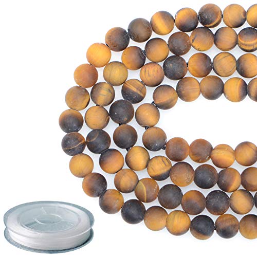 6mm Natural Matte Yellow Tiger Eye Round Gemstone Frosted 120Pcs Loose Beads for Jewelry Making Bracelet with Stretch Beading Cord LPBeads - color: Unpolished Yellow Tiger, size: 6mm
