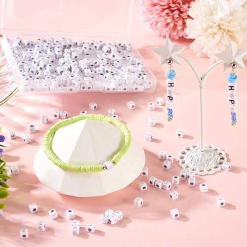 FASHEWELRY 500Pcs White Silver Square Letter Beads 5mm Cube Vowel Letter Beads A/E/I/O/U Initial Alphabet Beads for Friendship Bracelet Name Jewelry Making - color: 00-A/E/I/O/U-Silver, size: 5x5x5mm
