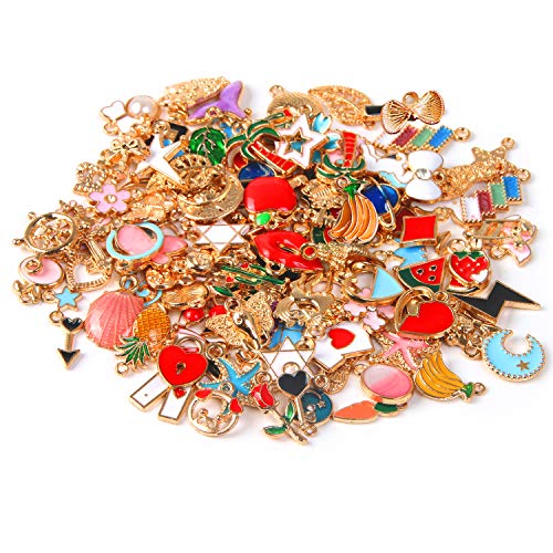 SANNIX 110pcs Assorted Gold Plated Enamel Pendants Necklace Bracelet Charms for Jewelry Making - style: Assorted Charms