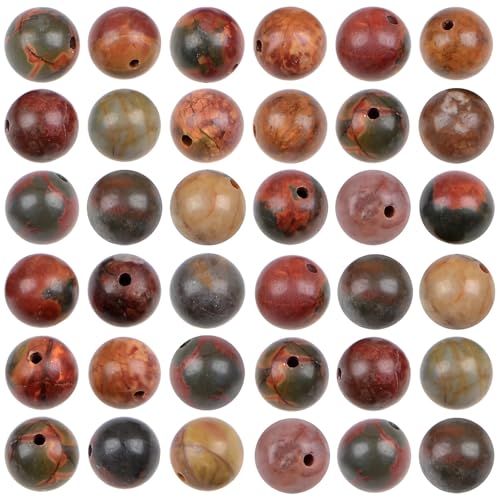 100pcs Natural Stone Beads 8mm Picasso Jasper Round Genuine Real Stone Beading Loose Gemstone Hole Size 1mm DIY Charm Smooth Beads for Bracelets Necklaces Earrings Jewelry Making Crafts - color: Picasso Jasper