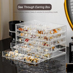 YUFONG Earring Holder Organizer Acrylic Earring Storage Box for Girls Women Jewelry Organizer Display Case with 100 Small Compartment (Clear, 5 Drawers)