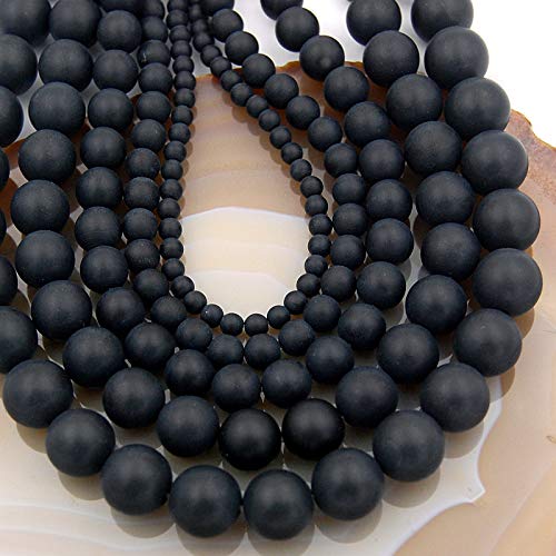 Natural Matte Gemstone Round Spacer Beads (4mm, Black Onyx) - color: Black Onyx, size: 4mm
