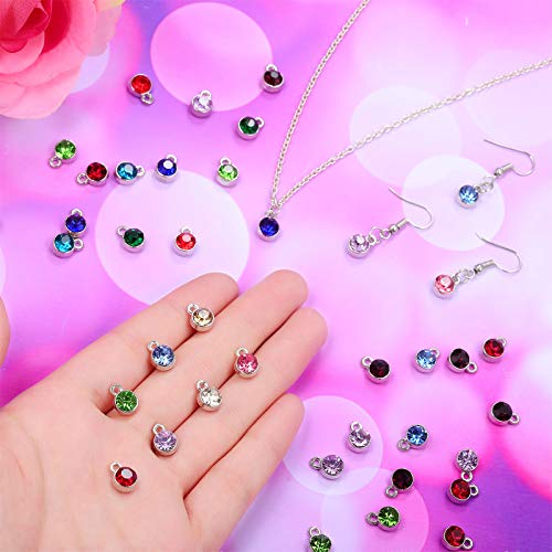 Hicarer 72 Pcs Crystal Birthstone Charms DIY Beads Pendant Crystal Charm for Jewelry Necklace Bracelet Earring Making, 7 mm - color: Light Colors