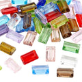 PH PandaHall 52pcs 13 Colors Faceted Glass Beads - Flat Rectangle Crystal Spacer Beads for DIY Jewelry Making, 14x8 mm