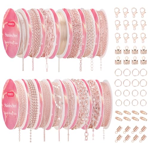 ENERFUN Rose Gold Necklace Chains for Jewelry Making, 112 Feet 15 Rolls Chains Bulk for DIY Necklace Bracelet Making Accessories with Jump Rings Lobster Clasps Connectors - color: Rose Gold
