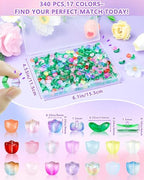 FIVEIZERO 340PCS Glass Tulip Flower Beads, 17 Colors Crystal Floral Bead Charms for Bracelets, Necklaces & DIY Jewelry Making Crafts - color: Glass Tulip