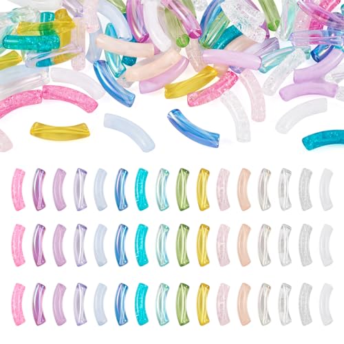 Spritewelry 160 pcs Acrylic Curved Tube Beads for Bracelets Making Chunky Bangle Bamboo Tube Beads Transparent Long Noodle Curved Beads for Jewelry Making Friendship DIY Crafts - color: Clear